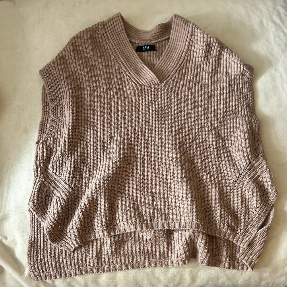 Beige Brown Knit V-Neck Women's Sweater Vest